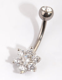Titanium Diamante Flower Belly Bar - link has visual effect only