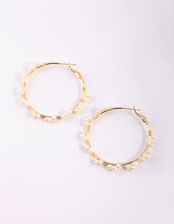 Gold Plated Hoop Earrings with Freshwater Pearls