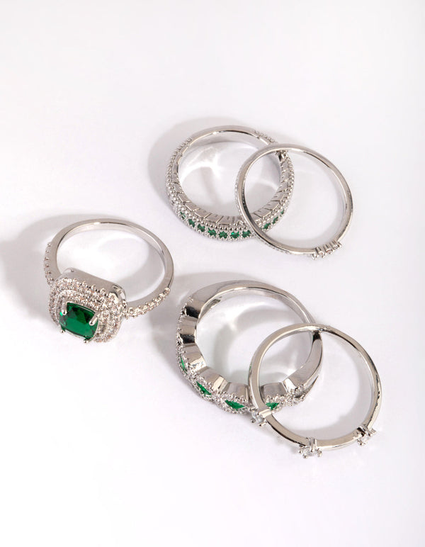 Emerald Cubic Zirconia Statement Ring 5-Pack