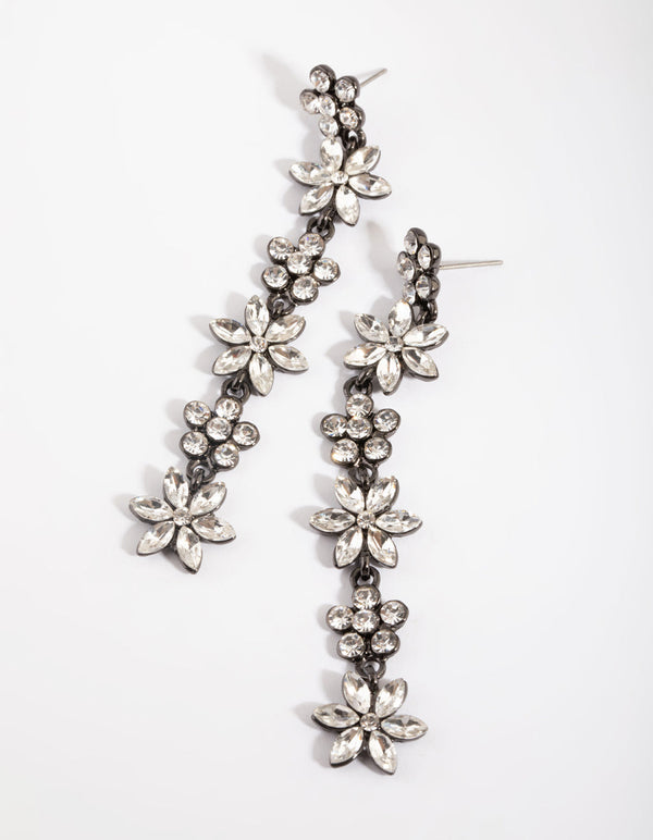 Gunmetal Flower Chain Drop Earrings