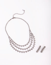 Gunmetal Diamante Necklace & Earrings Set - link has visual effect only