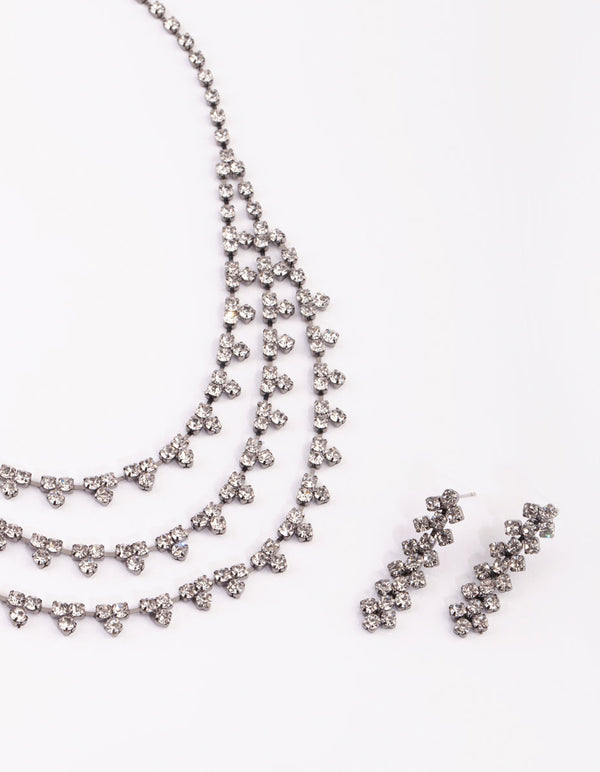Gunmetal Diamante Necklace & Earrings Set
