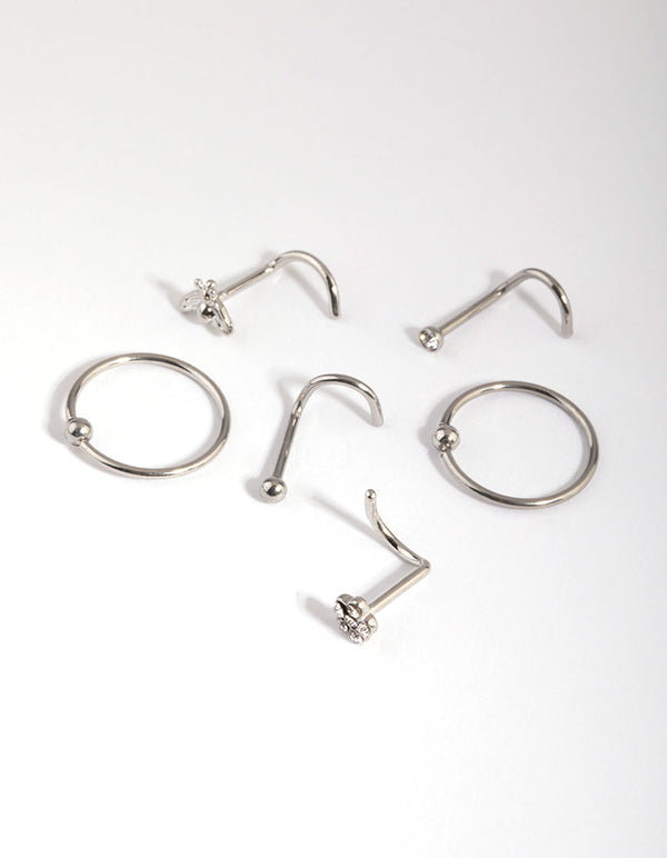 Surgical Steel Flower Nose Stud & Ring 6-Pack