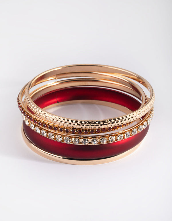 Red Pearlised Diamante Bracelet 5-Pack