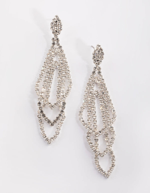 Silver Layered Geometric Chain Earrings