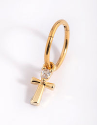Gold Plated Surgical Steel Cubic Zirconia Cross Belly Ring - link has visual effect only