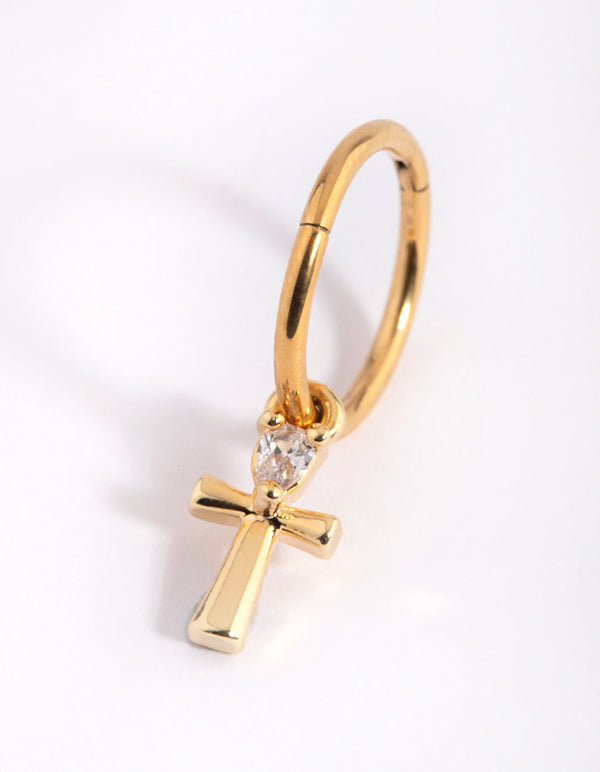 Gold Plated Surgical Steel Cubic Zirconia Cross Belly Ring