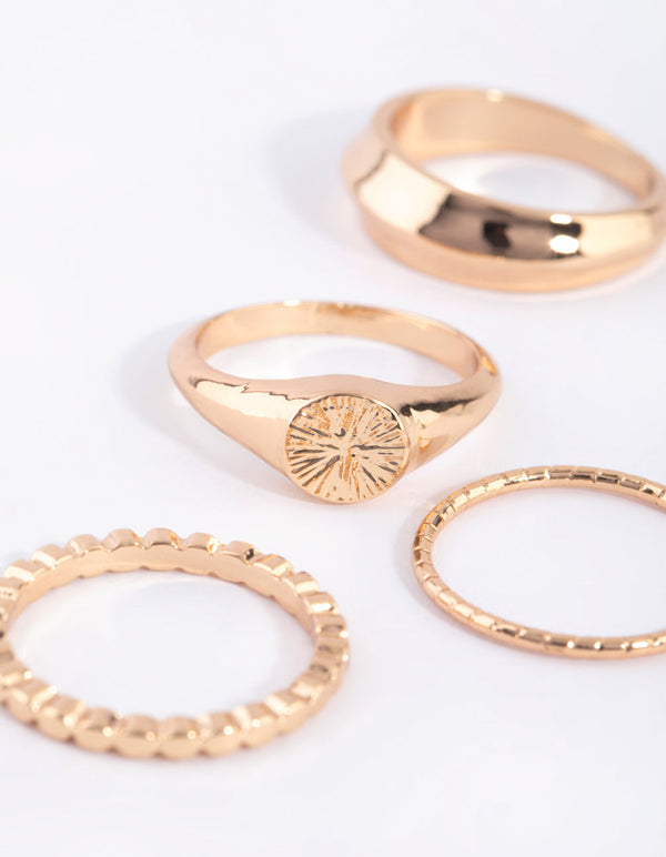 Gold Statement Signet Ring 4-Pack