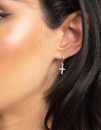 Sterling Silver Cross Huggie Hoop Earrings - link has visual effect only