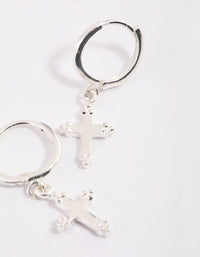Sterling Silver Cross Huggie Hoop Earrings - link has visual effect only