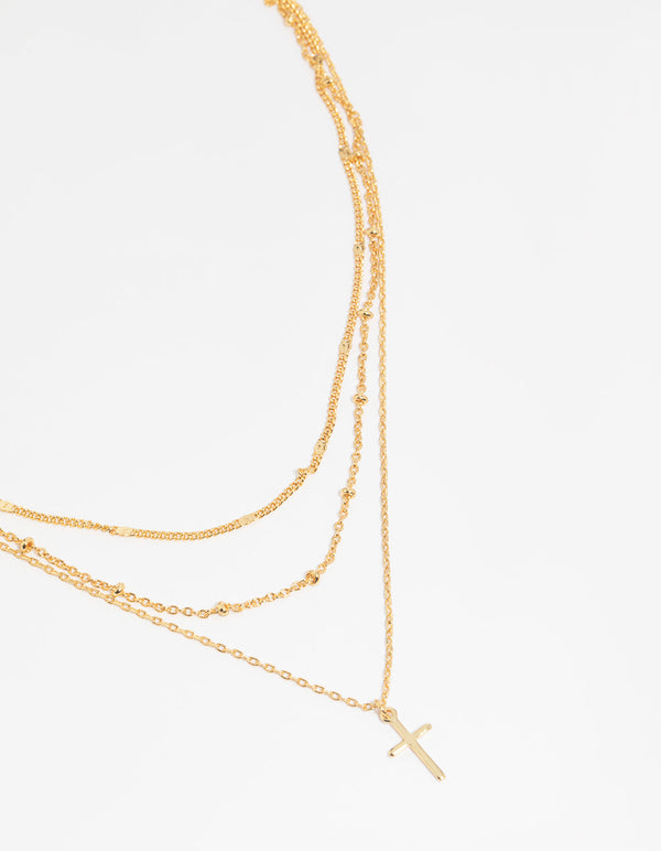 Gold Cross Layered Necklace