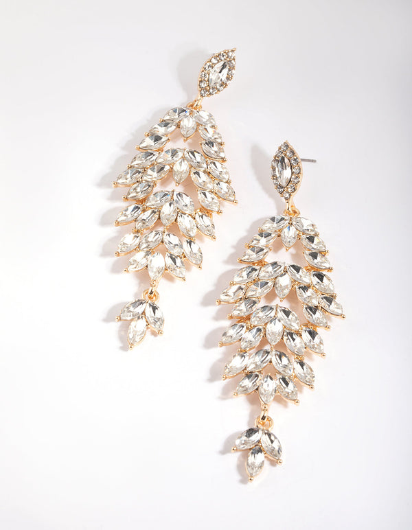 Gold-Plated Drop Earrings | Long Jhalar Fancy Earring | Contemporary White  Diamante Crystal Studded Gold-Toned Long Asymmetric Tassel Drop Earrings