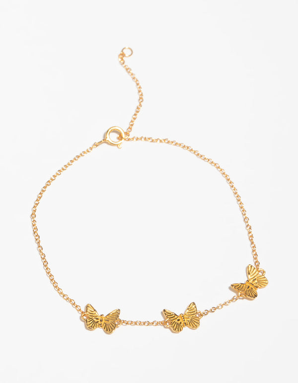 Gold Plated Sterling Silver Etched Butterfly Bracelet