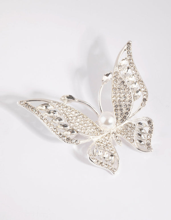 Silver Butterfly and Pearl Brooch