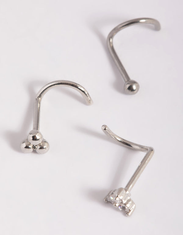 Surgical Steel Cubic Zirconia Nose Stud Pack