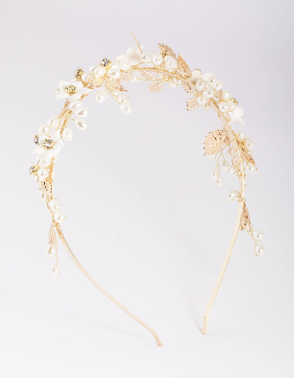 Gold Flower and Leaf Headband