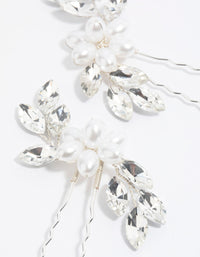 Silver Pearl Flower Diamante Pin Pack - link has visual effect only