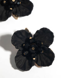 Black Pearlised Flower Stud Earrings - link has visual effect only