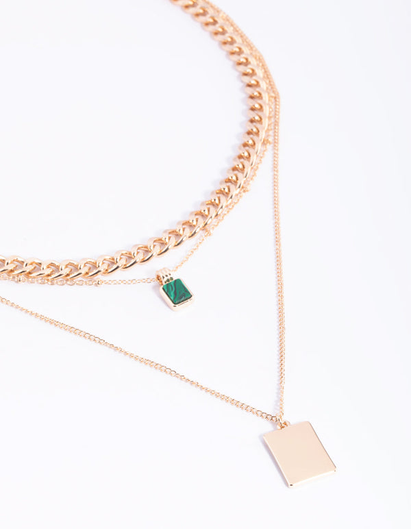 Green Layered Pendant Necklace