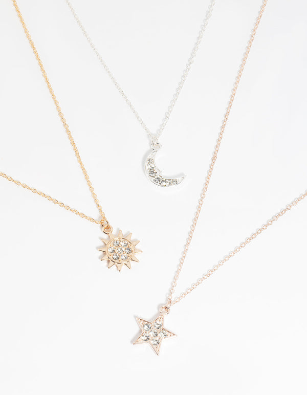 Mixed Metal Diamante Sky Necklace Pack