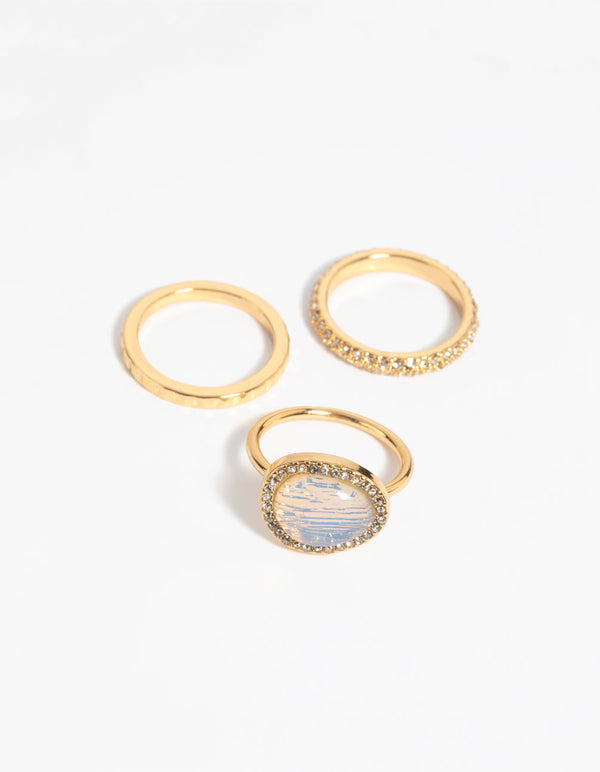 Gold Semi-Precious Stone Diamante Ring
