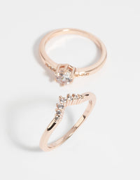 Rose Gold Plated Cubic Zirconia Engagement Style Ring Set - link has visual effect only