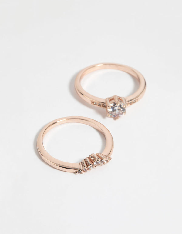 Rose Gold Plated Cubic Zirconia Engagement Style Ring Set