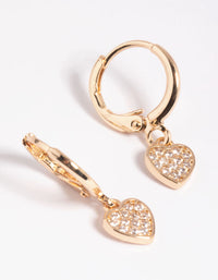 Gold Cubic Zirconia Heart Charm Huggie Hoop Earrings - link has visual effect only