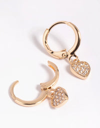 Gold Cubic Zirconia Heart Charm Huggie Hoop Earrings - link has visual effect only