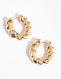 Gold Twisted Oval Huggie Hoop Earrings - link has visual effect only