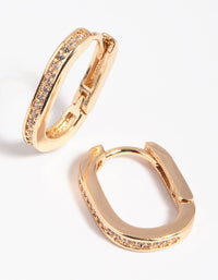 Gold Cubic Zirconia Oval Huggie Hoop Earrings - link has visual effect only