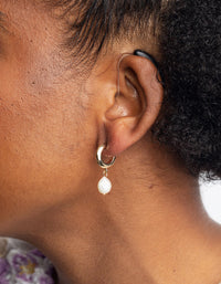 Gold and Pearl Huggie Hoop Earrings - link has visual effect only