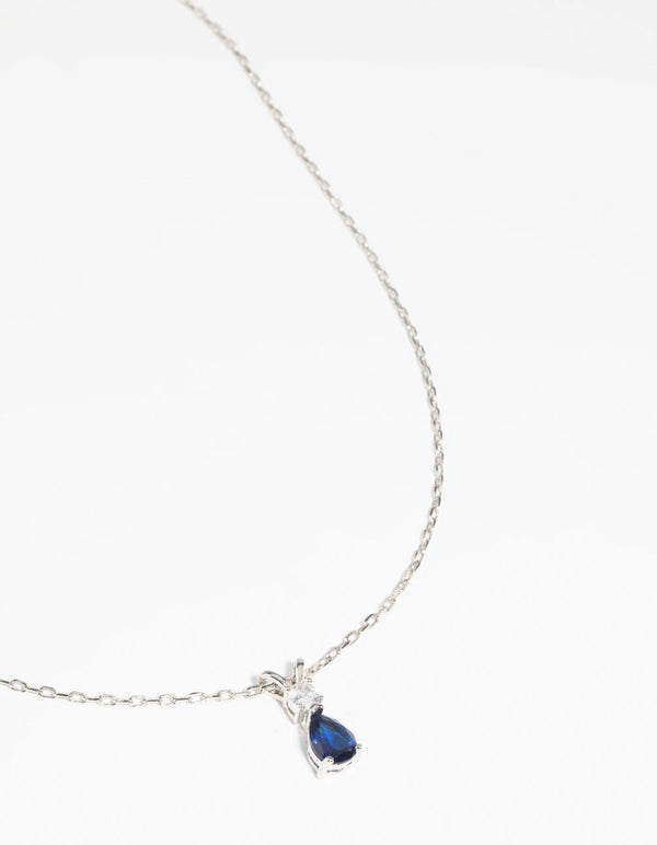 Rhodium Diamond Simulant Sapphire Necklace
