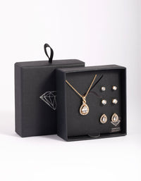 Gold Diamond Simulant Diamante and Pearl Necklace and Earrings Set - link has visual effect only