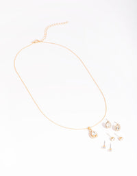 Gold Diamond Simulant Diamante and Pearl Necklace and Earrings Set - link has visual effect only