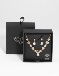 Rhodium Diamond Simulant Floral Necklace & Earrings Set - link has visual effect only