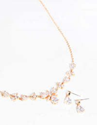 Rhodium Diamond Simulant Floral Necklace and Earrings Set - link has visual effect only
