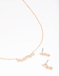 Gold Diamond Simulant Flower Necklace and Earrings Set - link has visual effect only