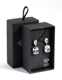 Diamond Simulant Teardrop & Square Earrings - link has visual effect only