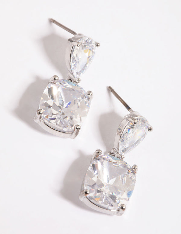 Diamond Simulant Teardrop & Square Earrings