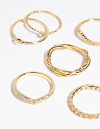 Gold Plated Diamante Twist Ring Pack - link has visual effect only