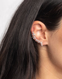 Silver Cubic Zirconia Floral Cuff Earrings - link has visual effect only