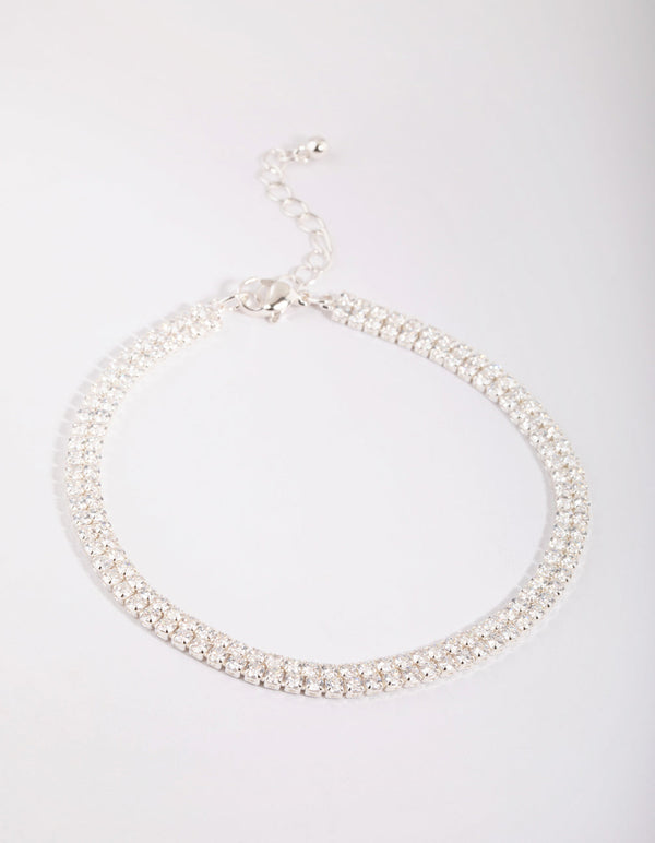 Silver Cubic Zirconia Layered Anklet