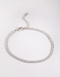 Rhodium Cubic Zirconia Tennis Anklet - link has visual effect only