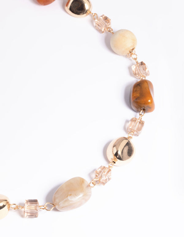 Gold Mixed Bead Long Necklace