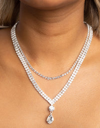 Silver Diamante Teardrop Layered Necklace - link has visual effect only