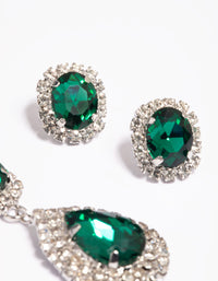 Green Diamante Teardrop Necklace & Earrings Set - link has visual effect only