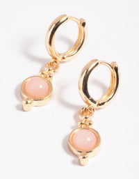 Pink Rose Quartz Huggie Hoop Earrings - link has visual effect only