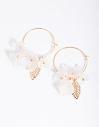 White Frosted Flower & Leaf Hoop Earrings - link has visual effect only