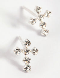 Sterling Silver Cubic Zirconia Cross Stud Earrings - link has visual effect only